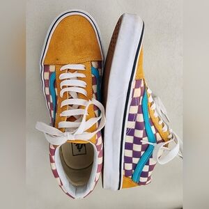 VANS OLD SKOOL SUEDE 721278 MEN 8 WOMEN 9.5 YELLOW PURPLE CHECKER SNEAKER SHOES
